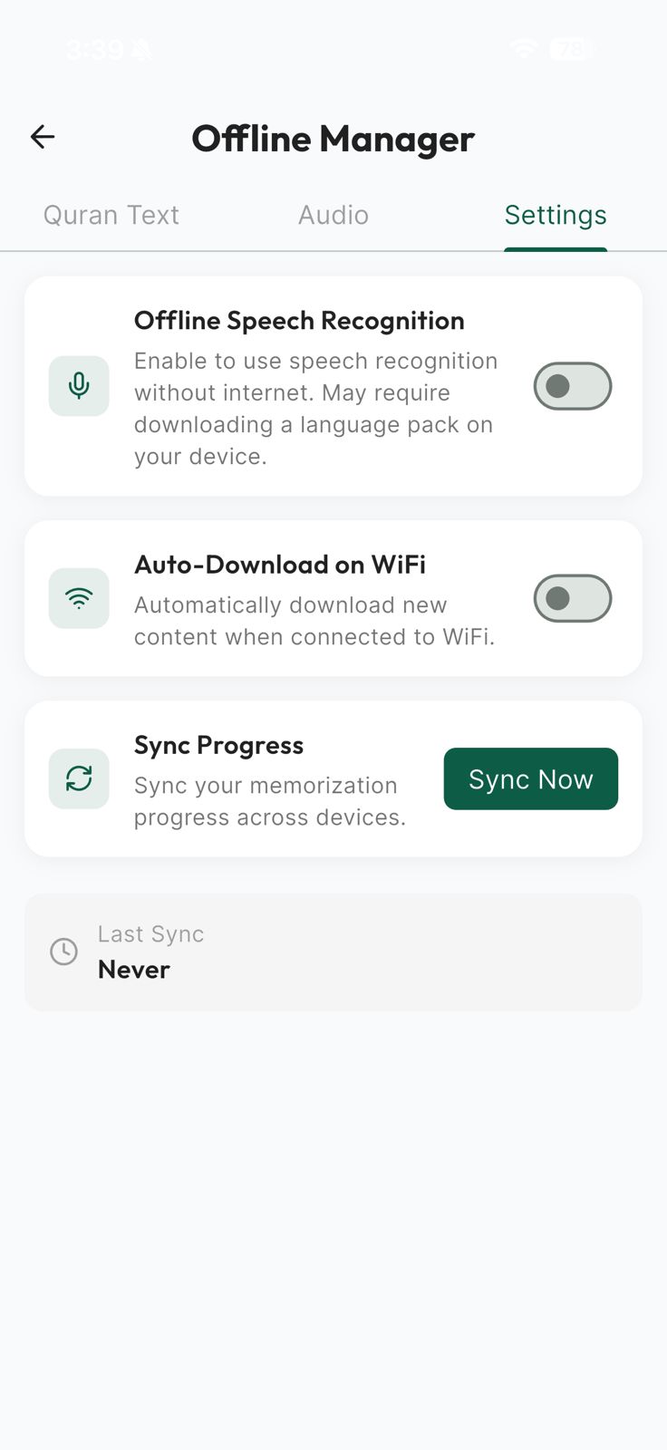 HafizPrime Offline Manager — speech recognition, WiFi auto-download, sync